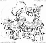 Working Woman Pjs Cartoon Office Clip Her Cluttered Illustration Toonaday Outline Royalty Rf Clipart 2021 sketch template