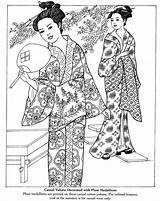 Japanese Coloring Pages Kimono Book Dibujos Designs Adult Japan Colouring Para Beautiful Colorear Vintage Kimonos Dover Laminas Paperdolls Poems Culture sketch template