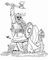 Warrior Colouring Axe Vikings Drawing Guerrier Pillage Clipart Colorier Nordique Enlighten Lineart Raised Adulte sketch template