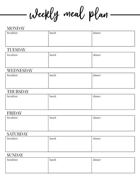 printable weekly meal plan template paper trail design