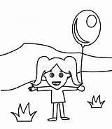 Kleurende Pallone Sveglia Bambina Felice Coloritura Luchtballon Illustratie Meisje Ballon Gelukkig sketch template