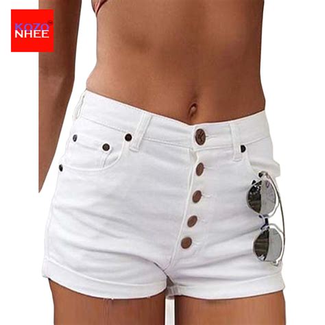 summer tight white women denim shorts with high waist fashion sexy