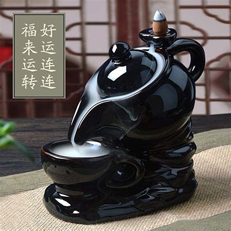 big size smoke backflow incense burner holder ceramic censer teapot shape black glaze creative
