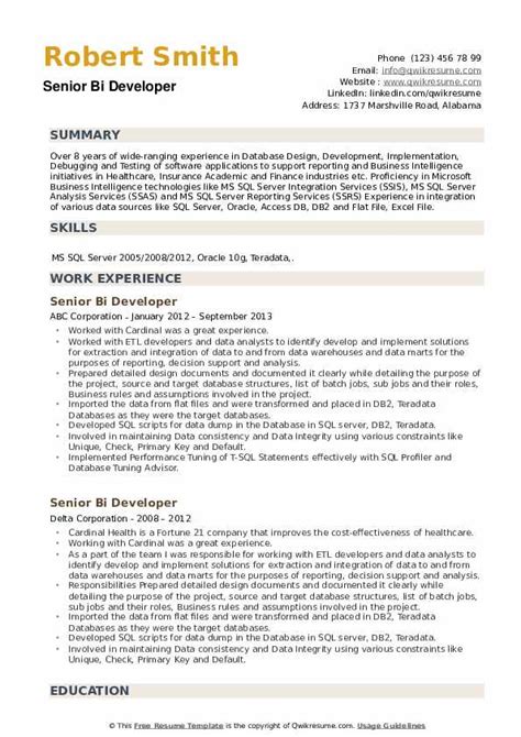 sample resume  experienced power bi developer teanagasawad
