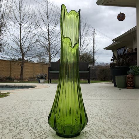 Mid Century Viking 22” Tall Slung Green Glass Vase Chairish