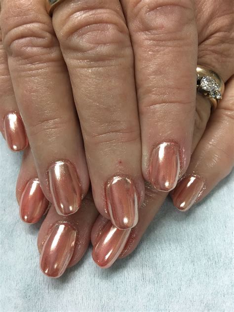 peach rose gold chrome gel nails gel nails gel nail designs pink nail designs
