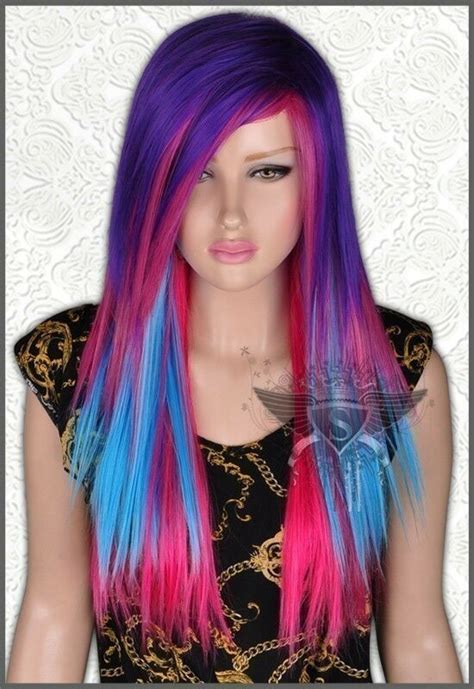 Au211 Charming Long Multi Color Cosplay Straight Punk Full Wig Wigs For