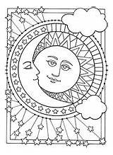 Soleil Lune Coloriages Adultes Etoiles sketch template