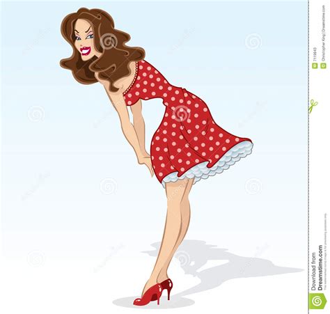 pin up in a polka dot dress vector cartoon stock vector illustration