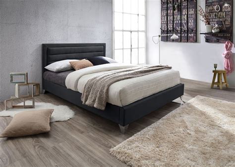 lits lit double pu noir mat avec sommier tete de lit rembourree