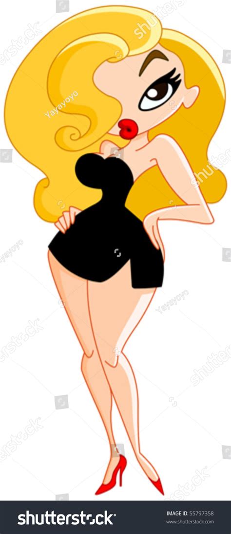 sexy cartoon woman wearing black little dress stock vector illustration