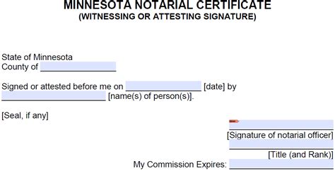 minnesota notarial certificate witness signature  word