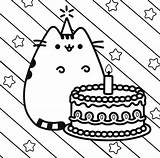 Pusheen Coloring Pages Cat Birthday Printable Happy Activity Brithday sketch template