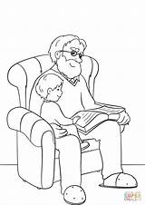 Coloring Reading Grandpa Grandchild Pages Book His Drawing sketch template