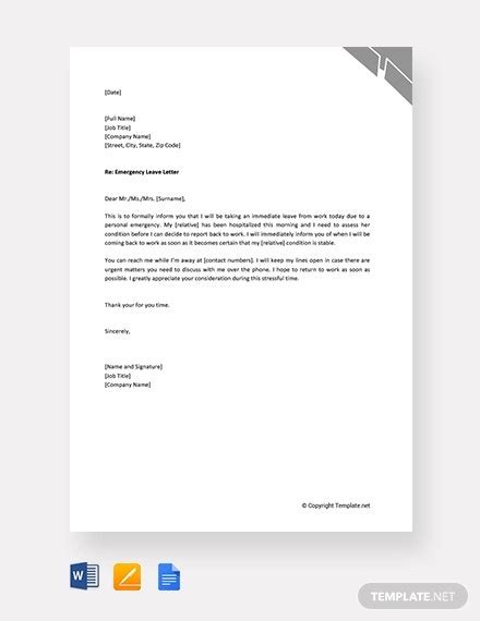 emergency leave letter templates