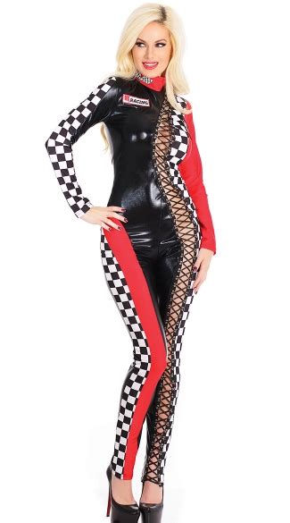 Lace Up Racer Jumpsuit Sexy Race Driver Costume Adult Woman Race Car
