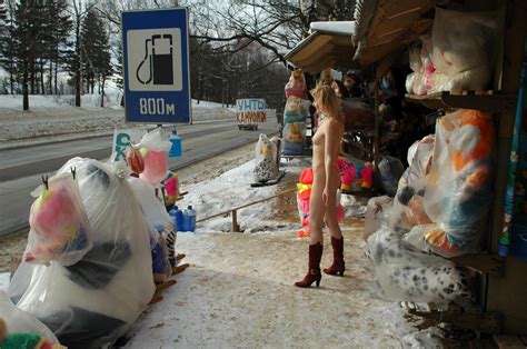 blonde without clothes posing in the roadside market russian sexy girls