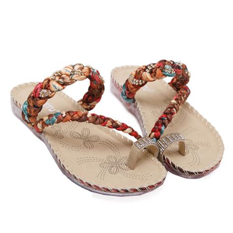 siketu new sandals women boho flip flop sandals bohemia style casual wedge clip toe beach shoes