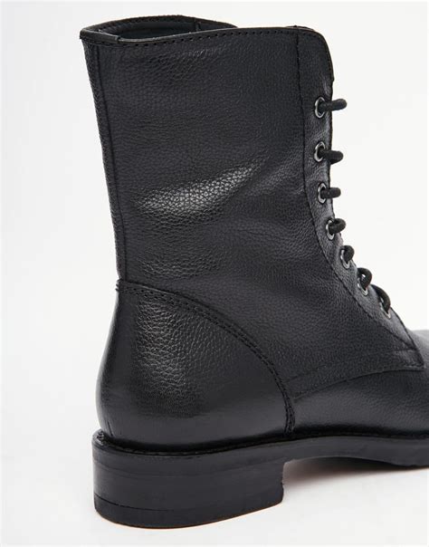 asos aerodrome leather lace up ankle boots in black lyst