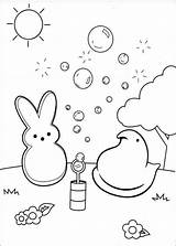 Peeps Coloring Pages Printable Bunny Chick Blowing Bubbles Print sketch template