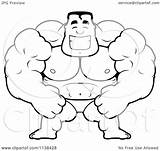 Cartoon Coloring Bodybuilder Body Builder Muscular Beefcake Beefy Clipart Outlined Illustration Lineart Buff Competitor Giving Two Thumbs Royalty Thoman Cory sketch template