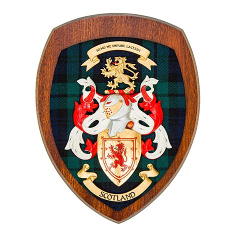 scottish coat  arms  clan tartan  wood base  celtic knot