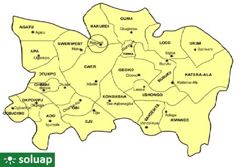 map  benue state showing   local government areas soluap
