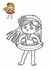 Girl Beach Coloring Book Children Lifebuoy Little Illustration Stock Preview Dreamstime sketch template