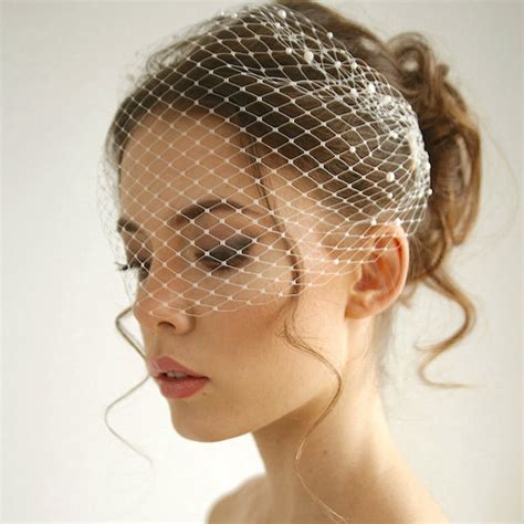 Pearl Bandeau Birdcage Wedding Veil Russian Netting Headband Veil
