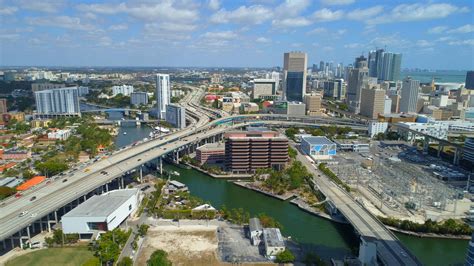 aerial drone footage downtown miami florida highways river scenic stock footagedowntownmiami