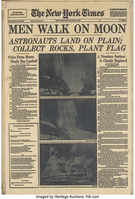 New York Times Newspaper Printing Plate For Men Walk On Moon