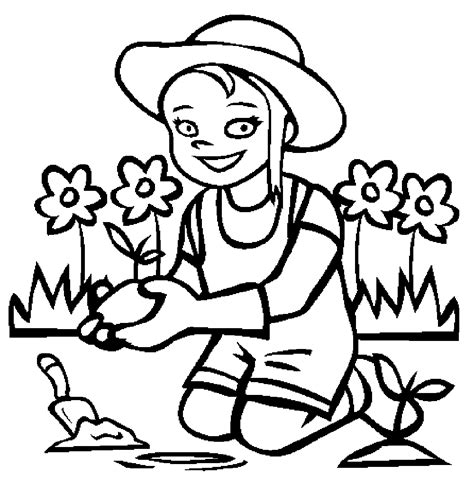 girl planting flowers   garden coloring page  kids ft