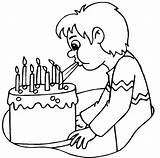 Coloring Birthday Pages Candles Cake Blowing Printable sketch template