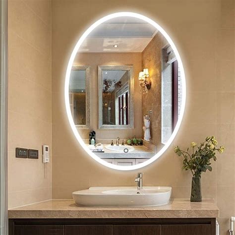 shop vanity art   oval led lighted illuminated frameless bathroom vanity wall mirror
