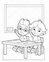 Coloring Kids Children School Cartoon Classroom Class Drawing Illustration Room Going Pages Child Illustrations Sketch Vector sketch template