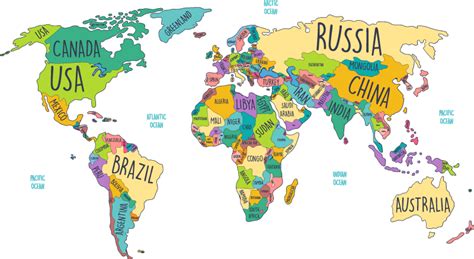 autocolante decorativo mapa mundo mapa  mundo politico tenstickers