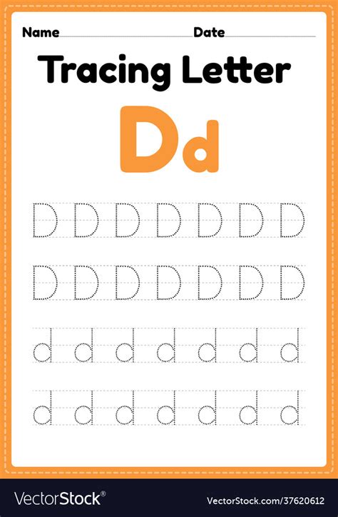 Tracing Letter D Alphabet Worksheet Royalty Free Vector