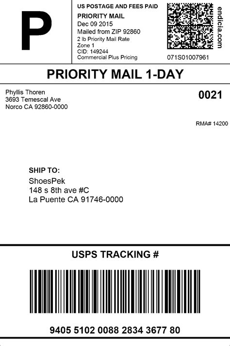 priority mail address label template