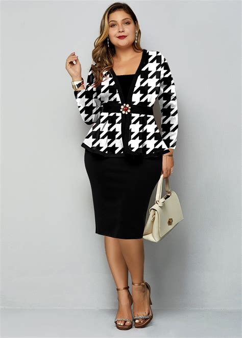 rotita  size contrast houndstooth print dress    size interview outfits