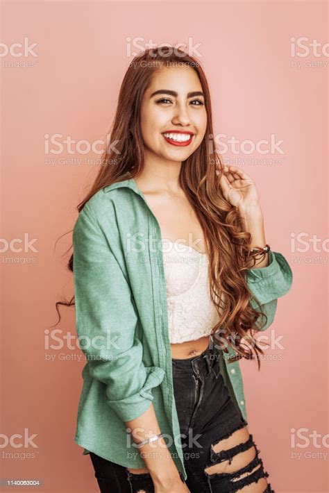 Portrait Of Beautiful Latina Young Woman Mexican Girl With Perfect