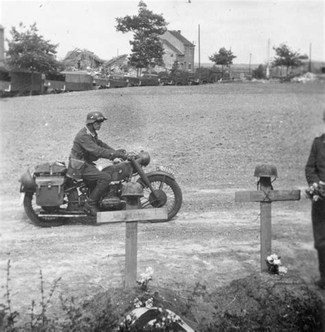 ww2 photo wwii german soldier on motorcycle passes german graves 2277 ebay