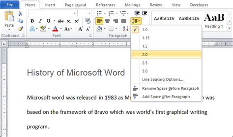 double space  microsoft word javatpoint