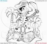 Pirate Skeleton Treasure Coloring Chest Clipart Outlined Standing Pages Illustration Royalty Skulls Visekart Vector Library Popular Clip sketch template