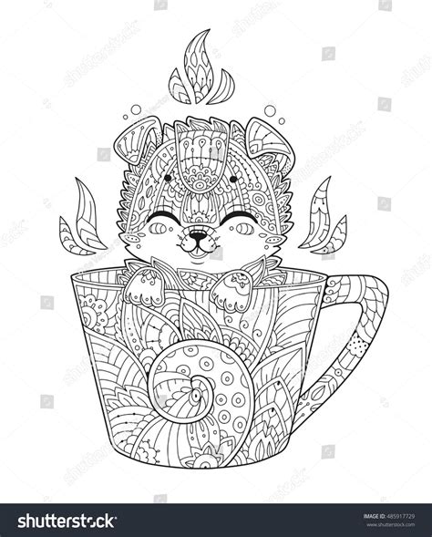 puppy  cup adult antistress coloring page  dog  zentangle