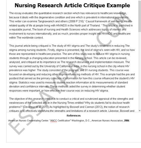 nursing research article critique   words