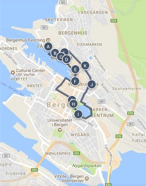 bergen norway sightseeing walking  map tourist map walking map bergen