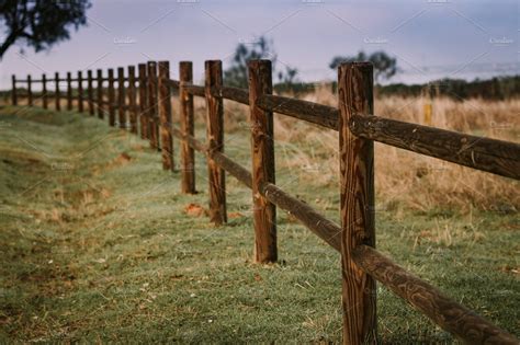 long rustic wooden fence high quality nature stock  creative