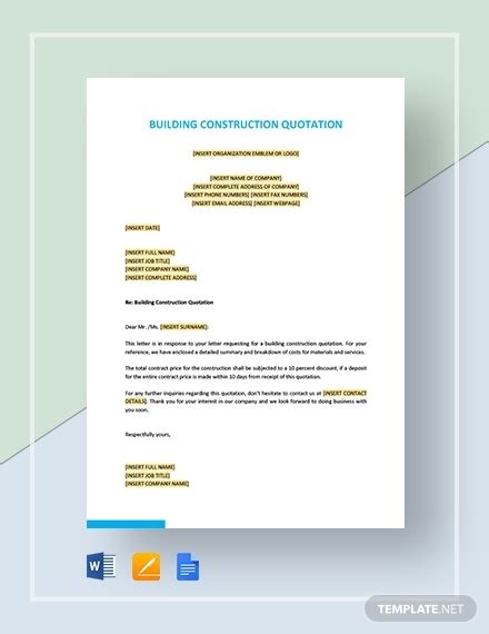 building quotation examples templates   examples