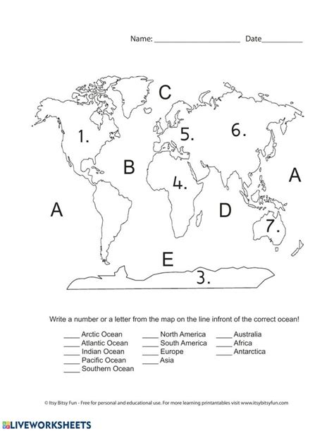 continents  oceans review worksheet