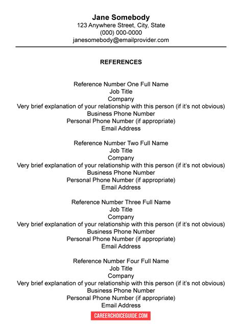 resume reference page setup tips template